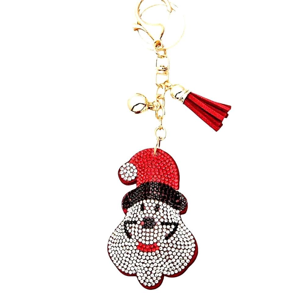 Rhinestone Santa Puffy Tassel Keychain/Purse Charm, NWT